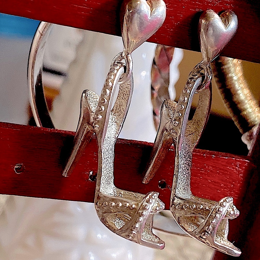 👠RARE Taxco Sterling High Heel Earrings Heavy 👠